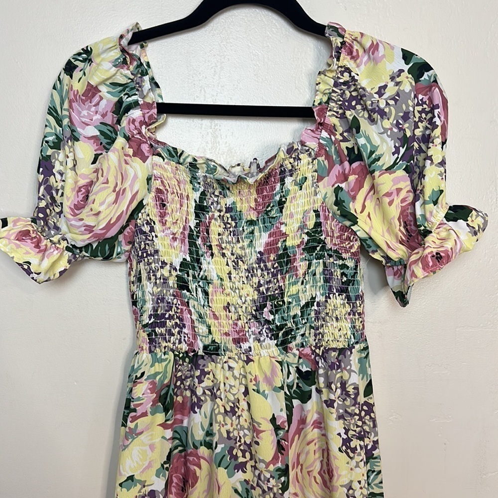 Sunday Up Floral Smocked Top Puff Sleeve Ruffle Tiered Maxi Summer Dress - Picture 2 of 9